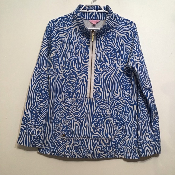 Lilly Pulitzer Skipper UPF 50+ Popover 1/2 Zip Jacket Blue/White Pattern - Picture 2 of 7